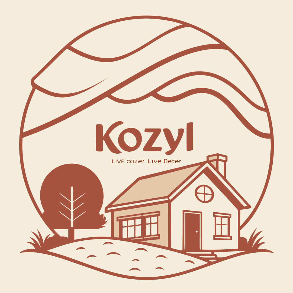 Kozyl logo — cozy home with tree